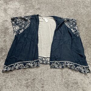 Chico's Cape Shawl Sweater Womens OS Blue Floral Relaxed Lightweight Soft Top